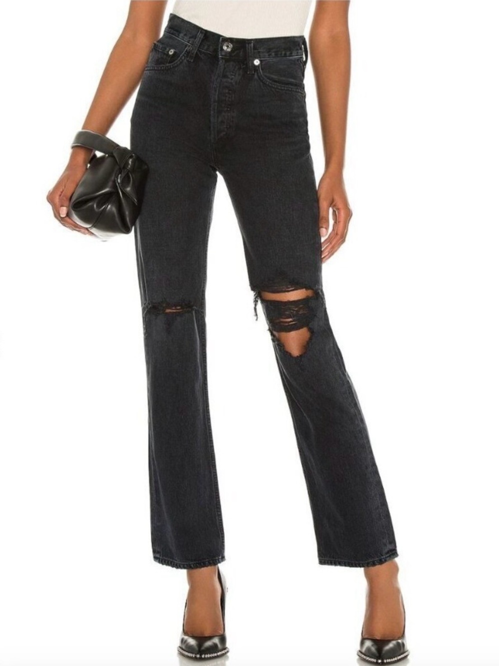 AGOLDE Lana Straight Jeans Disorder Black Distressed Size 27